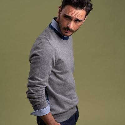 Girocollo uomo in cotone colore grigio con finiture a contrasto